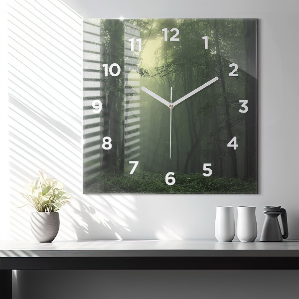 Square wall clock Misty forest in the morning