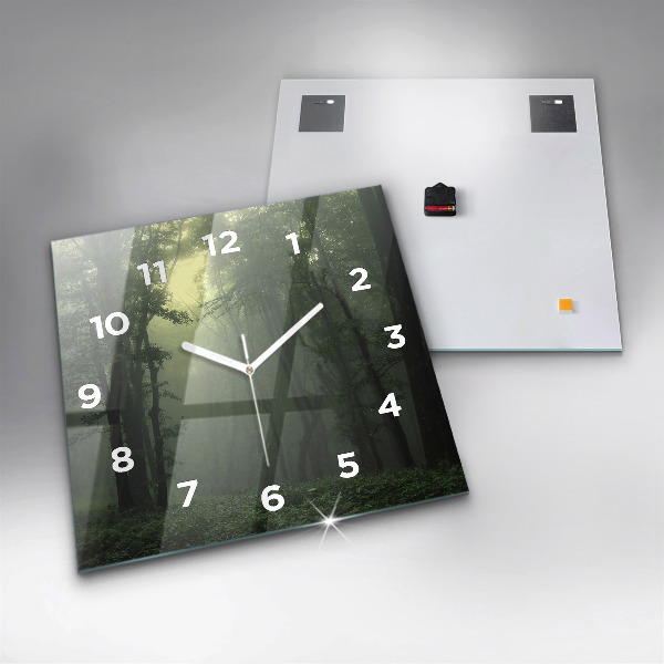 Square wall clock Misty forest in the morning