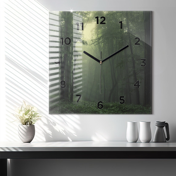Square wall clock Misty forest in the morning