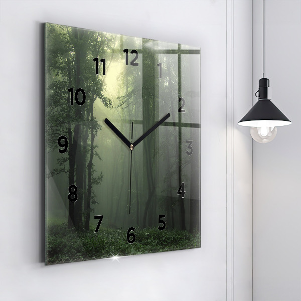 Square wall clock Misty forest in the morning