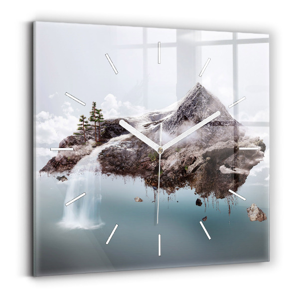 Square wall clock Flying Island and Waterfall