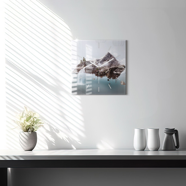 Square wall clock Flying Island and Waterfall