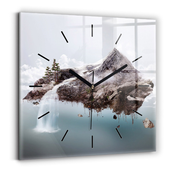 Square wall clock Flying Island and Waterfall