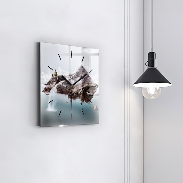 Square wall clock Flying Island and Waterfall