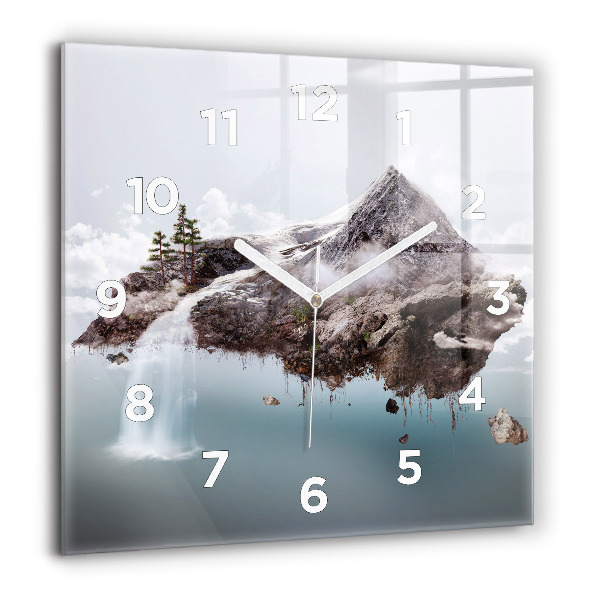 Square wall clock Flying Island and Waterfall