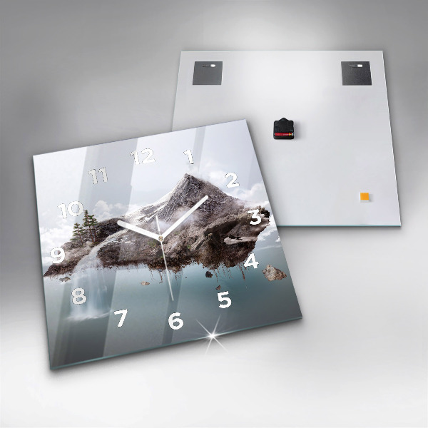 Square wall clock Flying Island and Waterfall