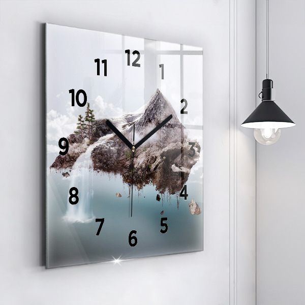Square wall clock Flying Island and Waterfall