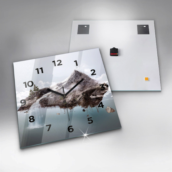Square wall clock Flying Island and Waterfall