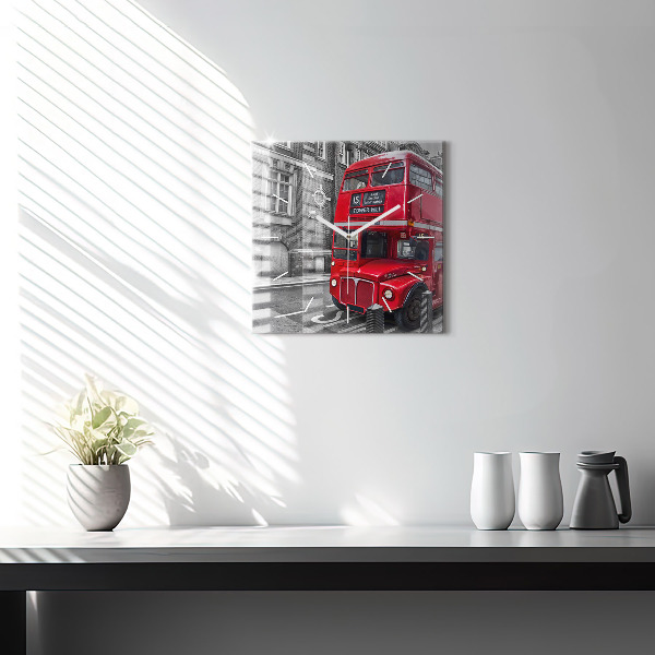 Square wall clock Red double-decker bus
