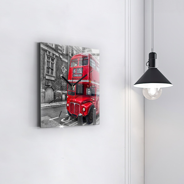 Square wall clock Red double-decker bus