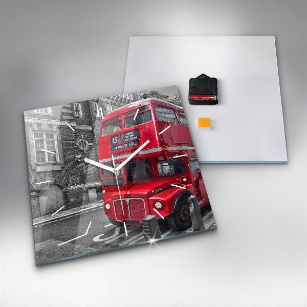 Square wall clock Red double-decker bus