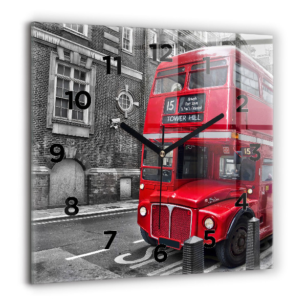 Square wall clock Red double-decker bus