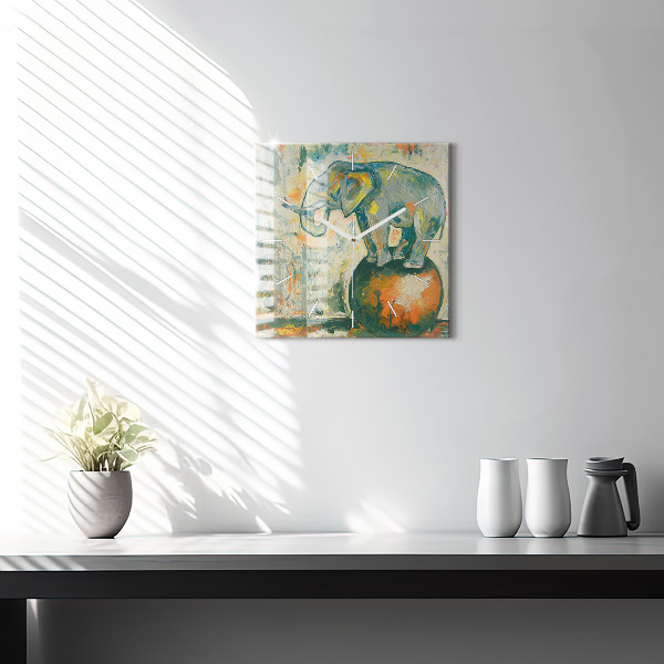 Square wall clock Painted elephant posture