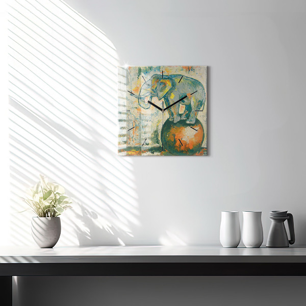 Square wall clock Painted elephant posture