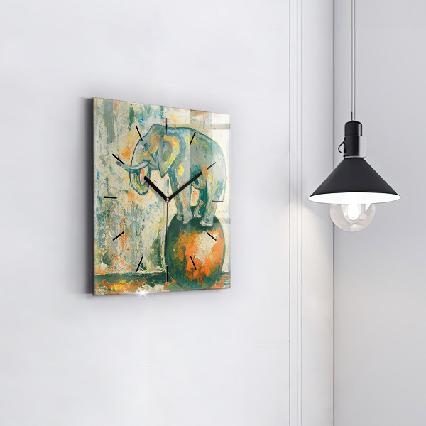 Square wall clock Painted elephant posture