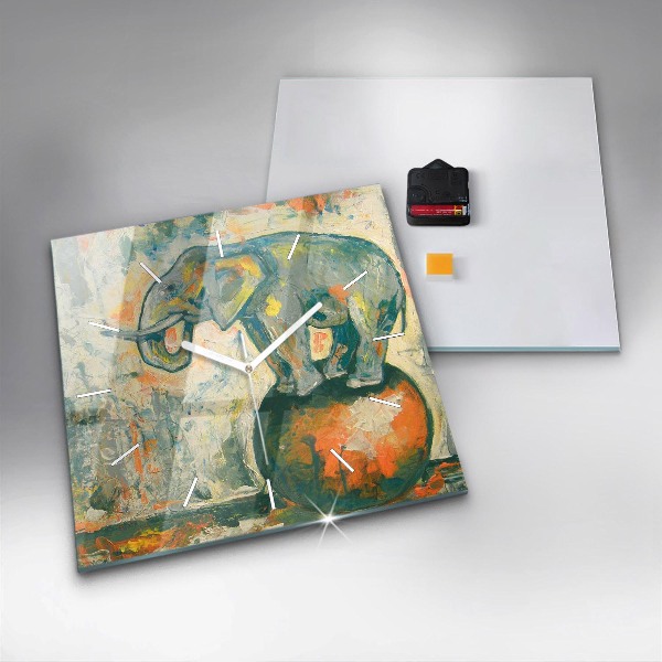Square wall clock Painted elephant posture