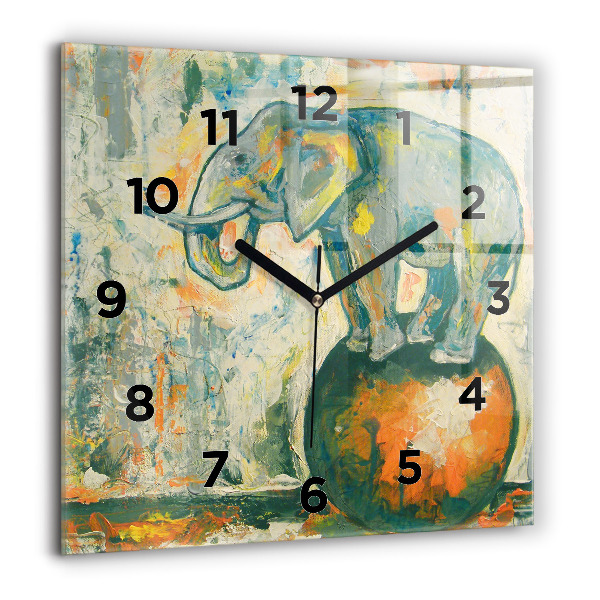 Square wall clock Painted elephant posture