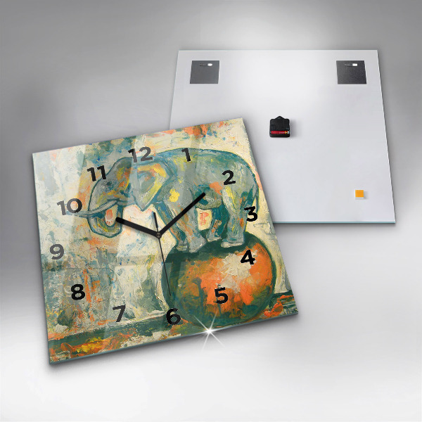Square wall clock Painted elephant posture