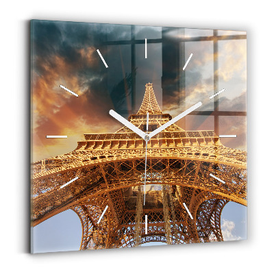 Square wall clock The Eiffel Tower against the clouds