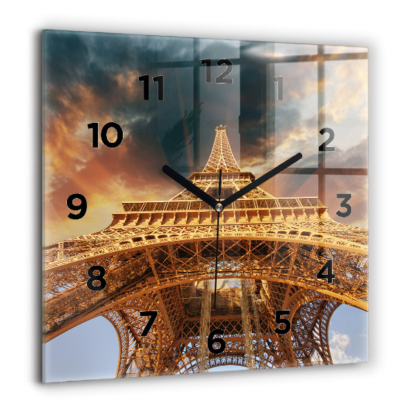 Square wall clock The Eiffel Tower against the clouds