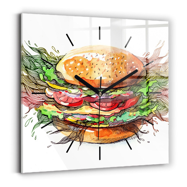 Square wall clock XXL Cheese Burger