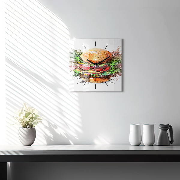 Square wall clock XXL Cheese Burger