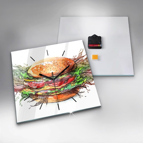 Square wall clock XXL Cheese Burger