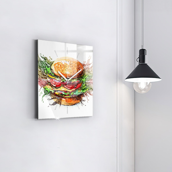 Square wall clock XXL Cheese Burger