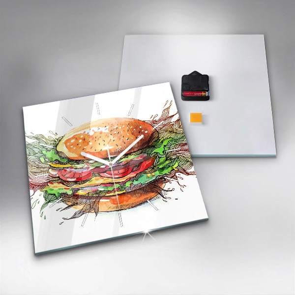 Square wall clock XXL Cheese Burger