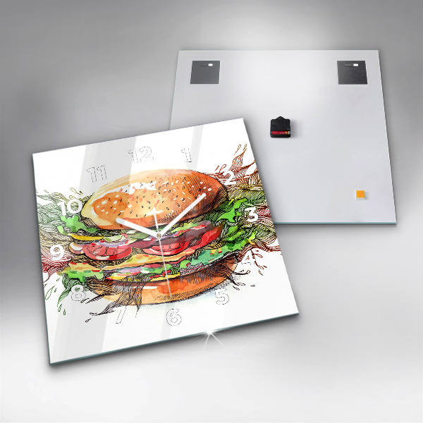 Square wall clock XXL Cheese Burger