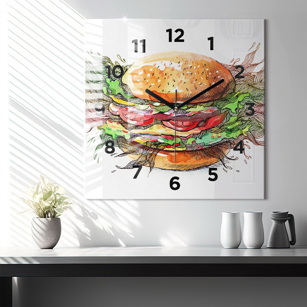 Square wall clock XXL Cheese Burger