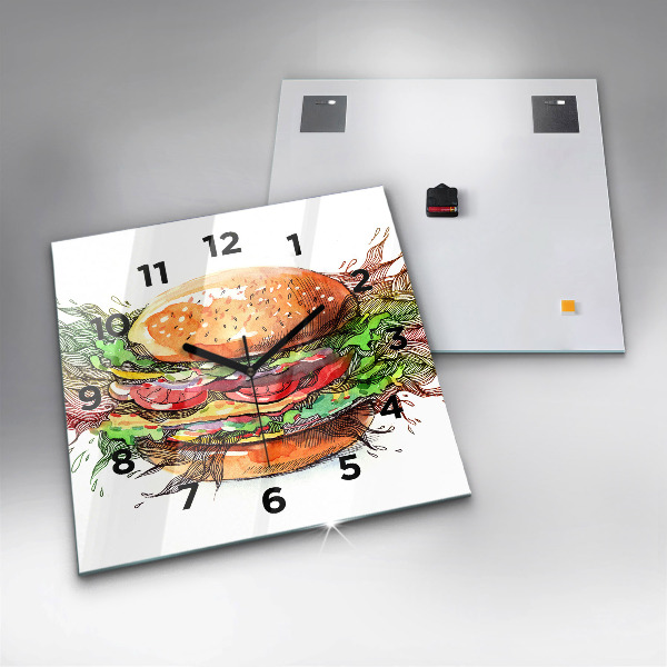 Square wall clock XXL Cheese Burger