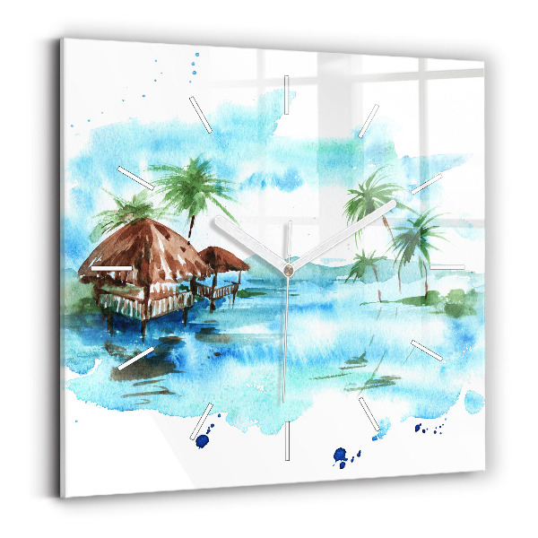 Square wall clock Picture of a deserted island