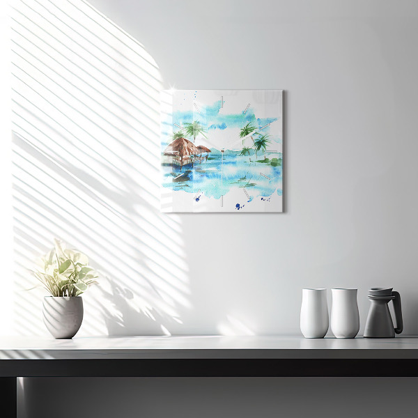 Square wall clock Picture of a deserted island