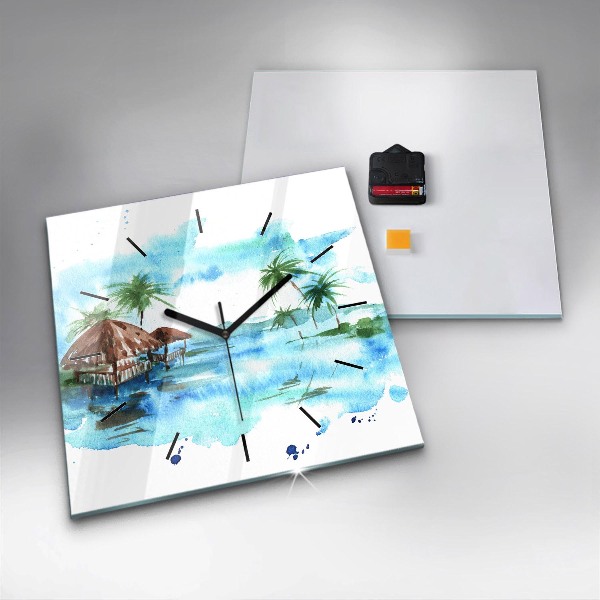Square wall clock Picture of a deserted island