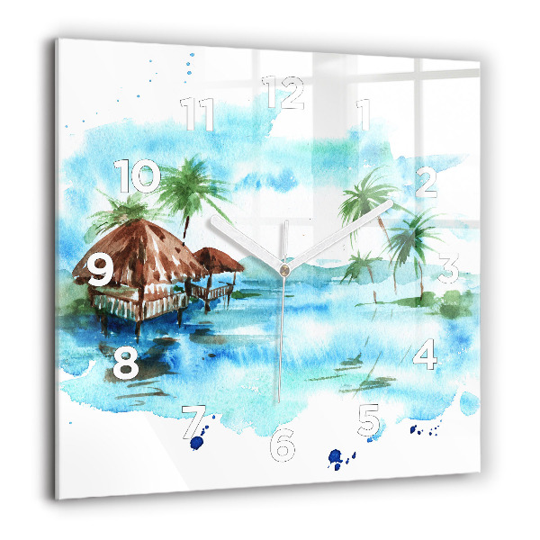 Square wall clock Picture of a deserted island