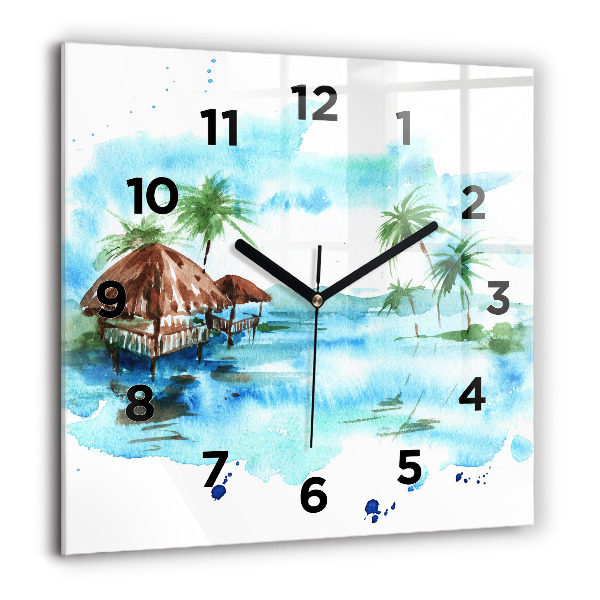 Square wall clock Picture of a deserted island