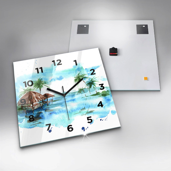 Square wall clock Picture of a deserted island