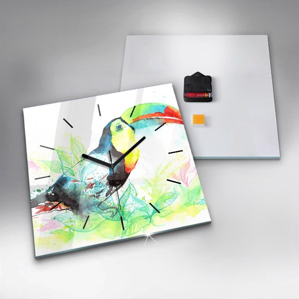 Square wall clock Toucan in the grass