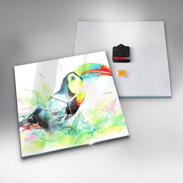 Square wall clock Toucan in the grass