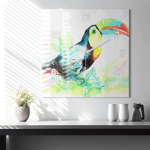 Square wall clock Toucan in the grass