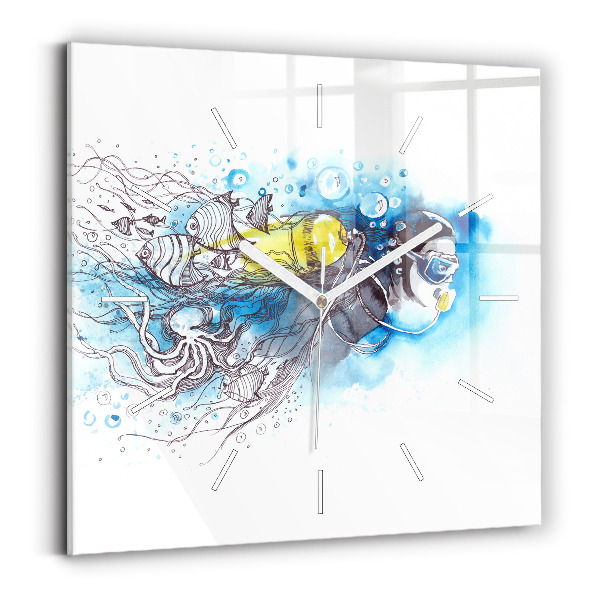 Square wall clock Underwater fish life
