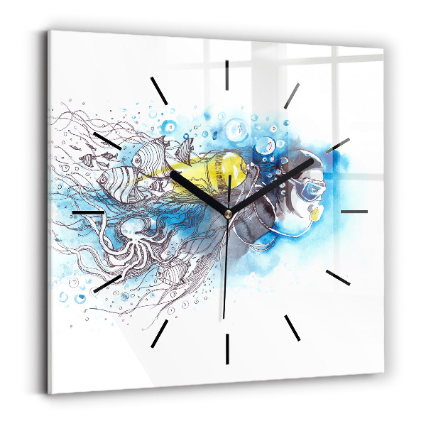 Square wall clock Underwater fish life