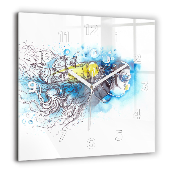 Square wall clock Underwater fish life