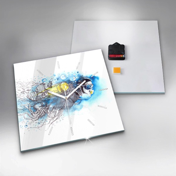 Square wall clock Underwater fish life