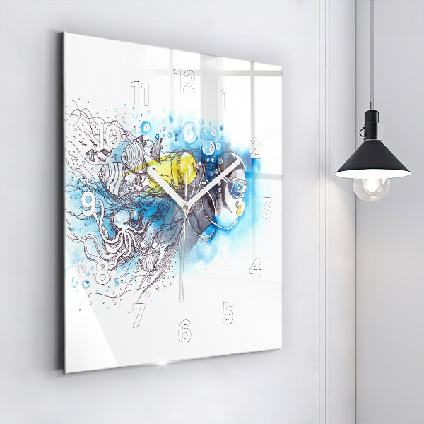 Square wall clock Underwater fish life