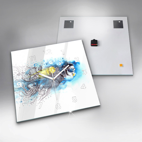 Square wall clock Underwater fish life