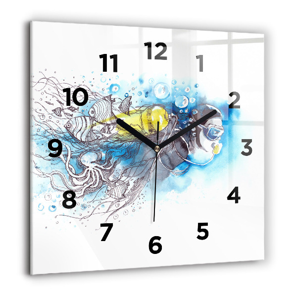 Square wall clock Underwater fish life