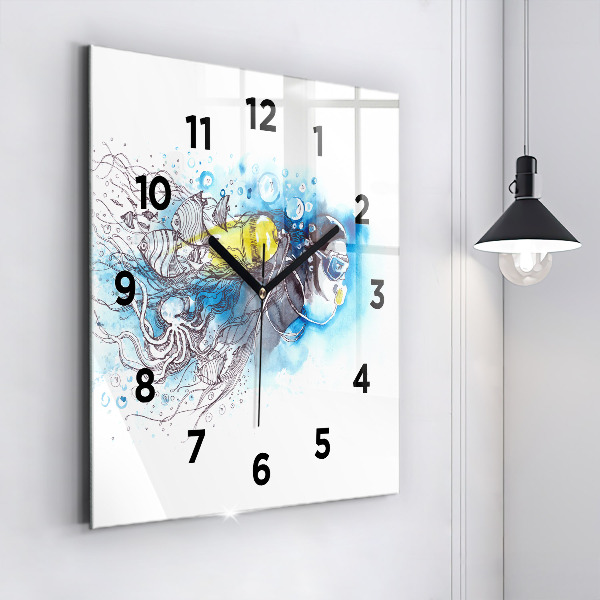 Square wall clock Underwater fish life