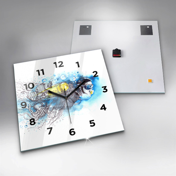 Square wall clock Underwater fish life
